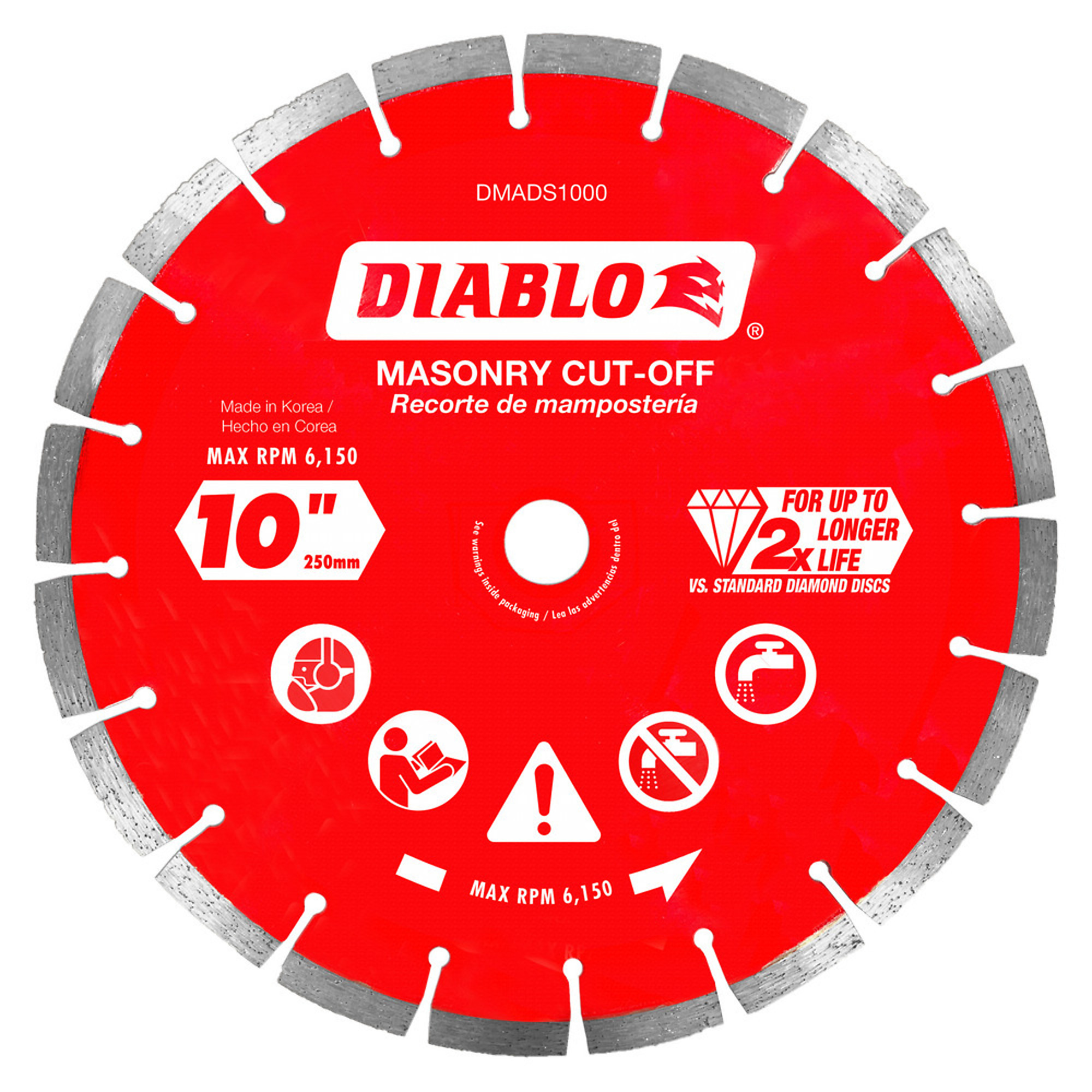 Diablo Tools, 10in. Diamond Segmented Masonry Cut-Off Disc, Blade Diameter 10 in, Model# DMADS1000